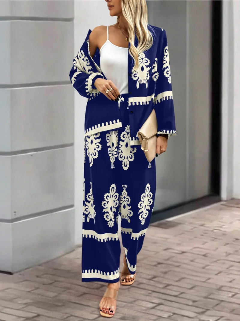 أوجيدر طقم قميص وبنطلون بطبعة زرقاء